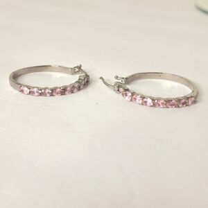 4/$25 Silver pink rhinestone hoop earrings